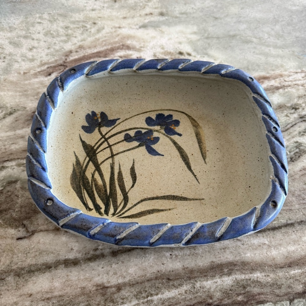 Handmade Iris Flower Pottery Casserole Dish